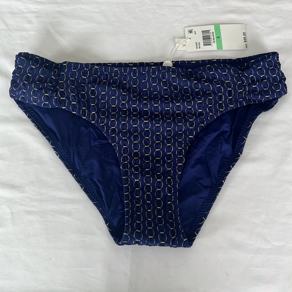 Trina Turk Adeline Tab Side Hipster BOTTOM Metallic Gold Navy Sizes 4 NWT - Picture 5 of 10